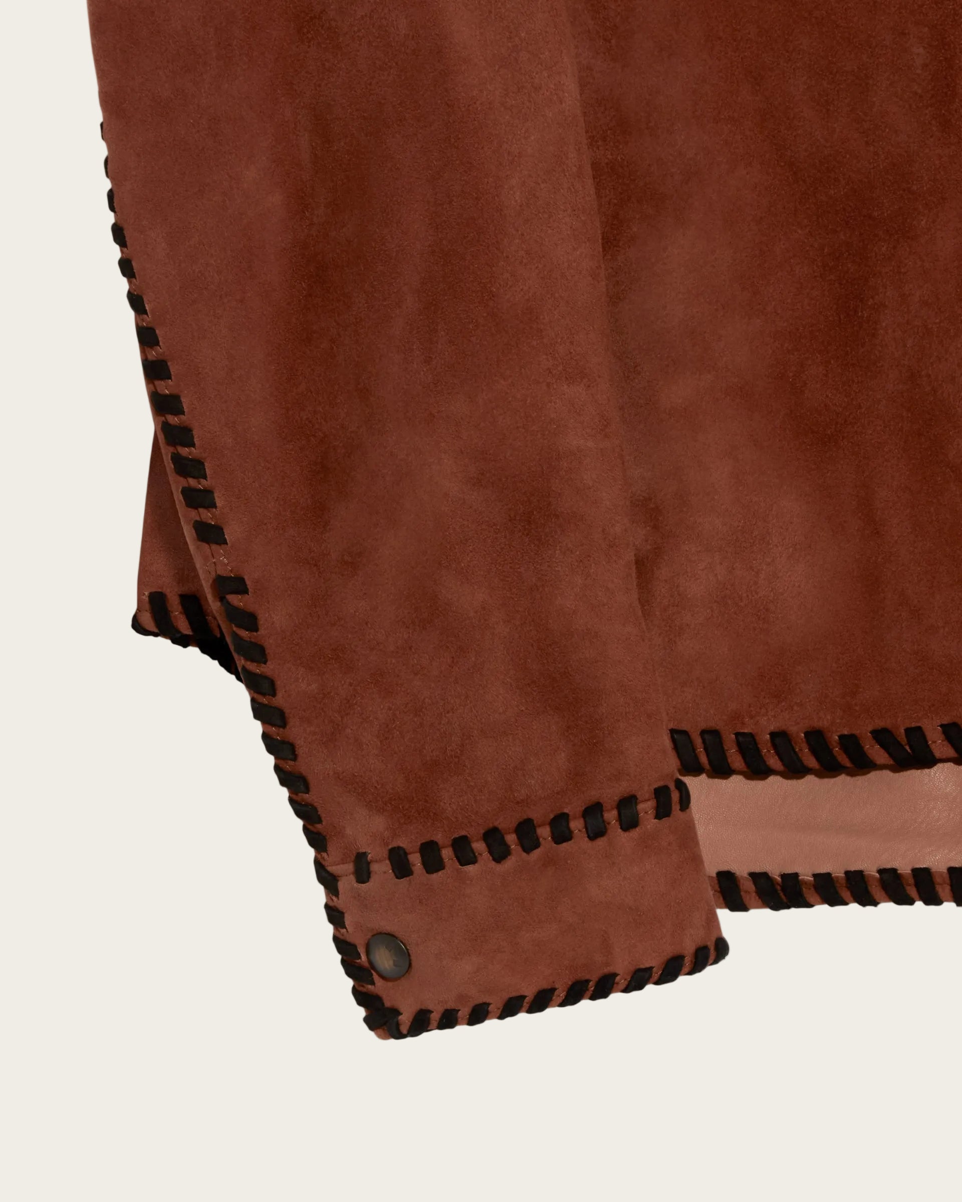 The Lowry Shirt: Terracotta Blanket Stitched Lamb Suede