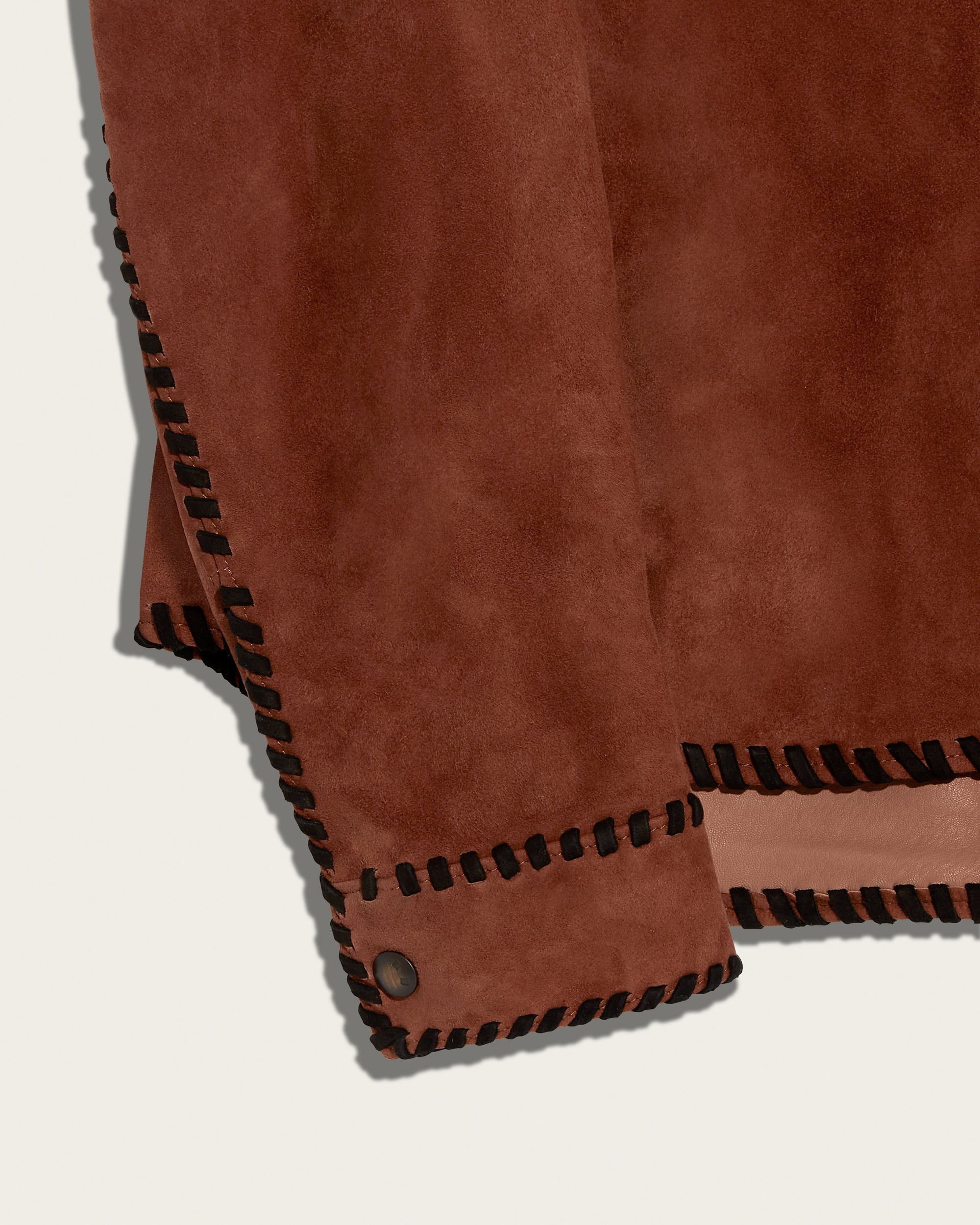 The Lowry Shirt: Terracotta Blanket Stitched Lamb Suede