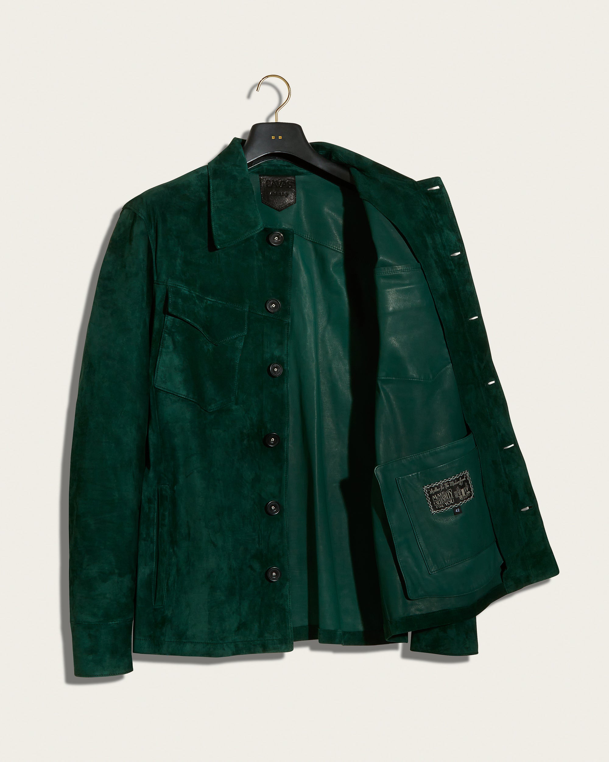 The Roving Jacket: Pine Wedgewood Suede