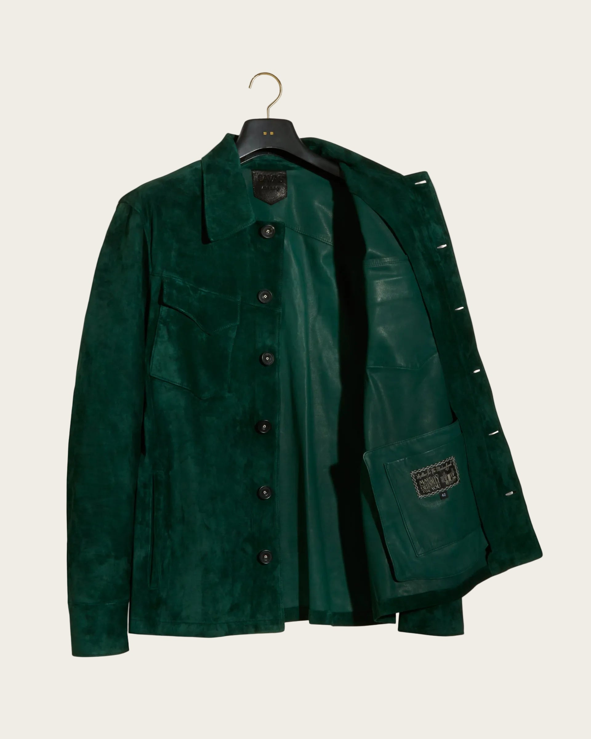 The Roving Jacket: Pine Wedgewood Suede
