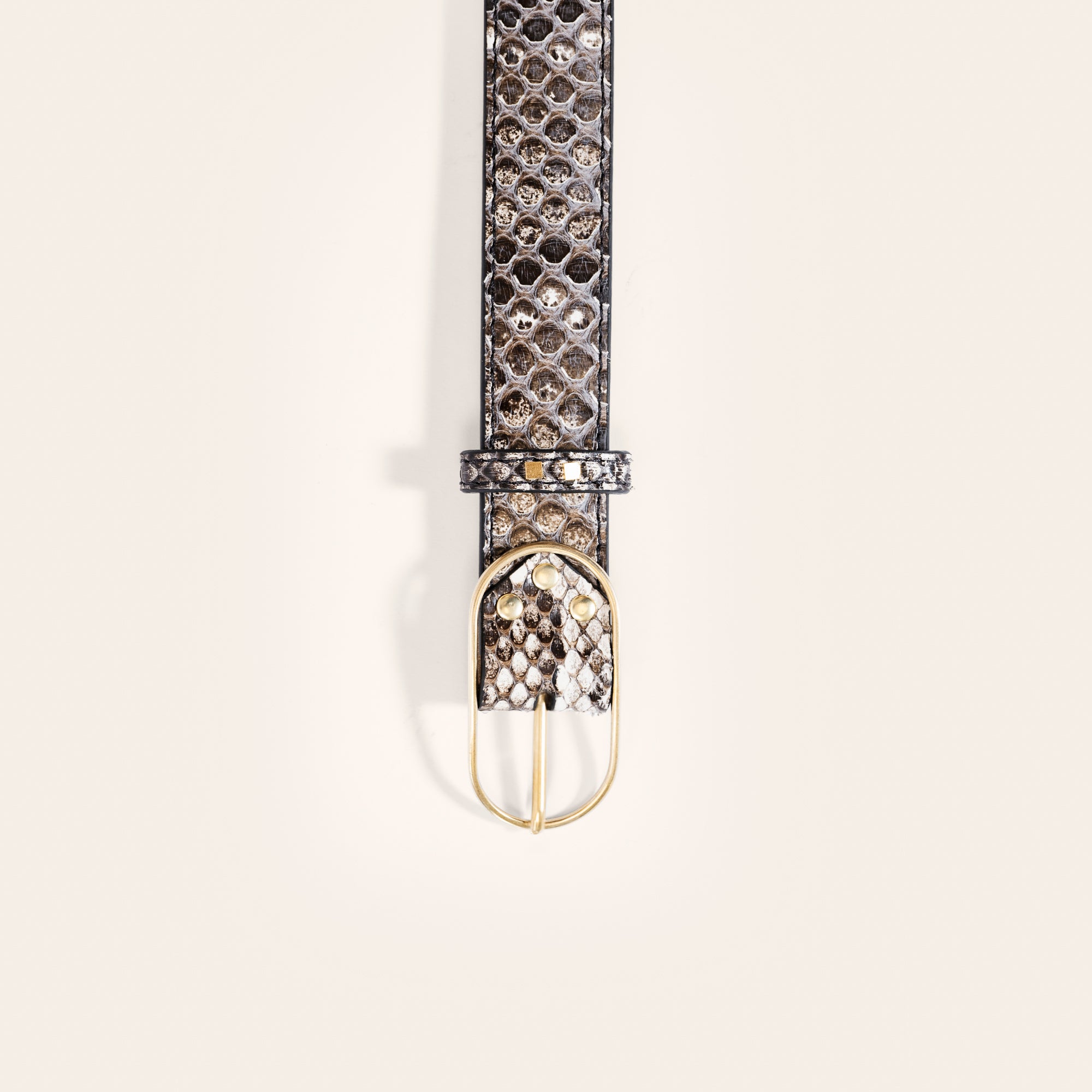 Genuine python snakeskin belt with polished gold buckle – unisex fashion belt