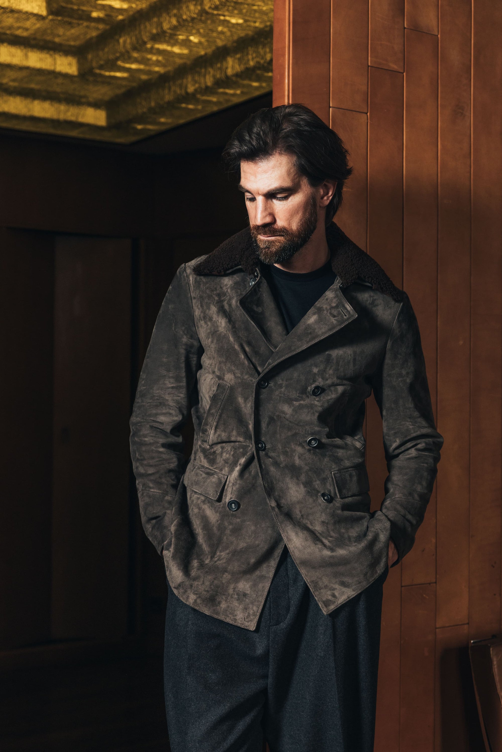 The Condor Peacoat: Basalt Wedgewood Calf Suede