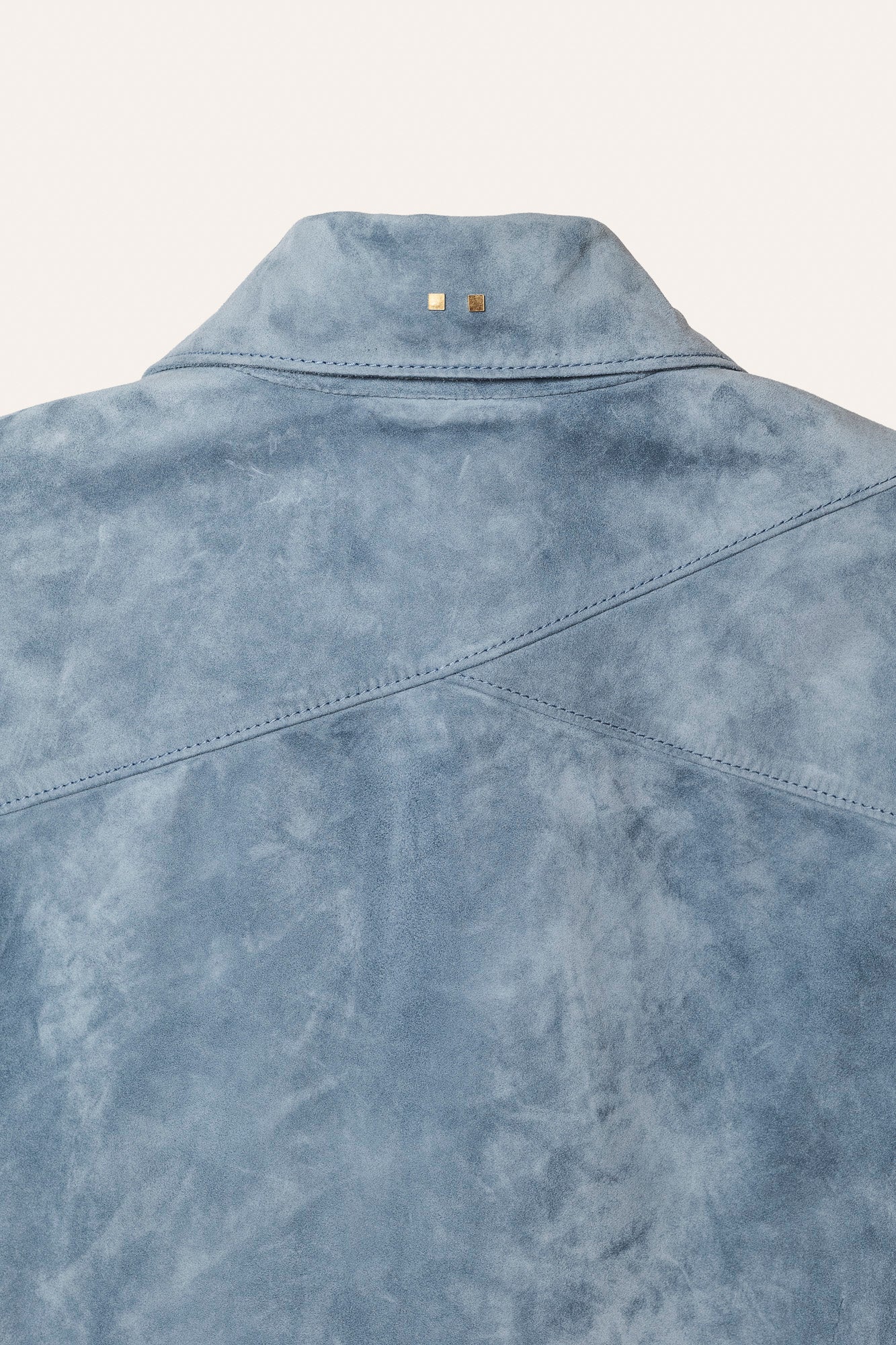 The Roving by Savas in Aster Blue — tailored suede chore jacket inspired by vintage workwear, handmade in Tuscany, Italy.