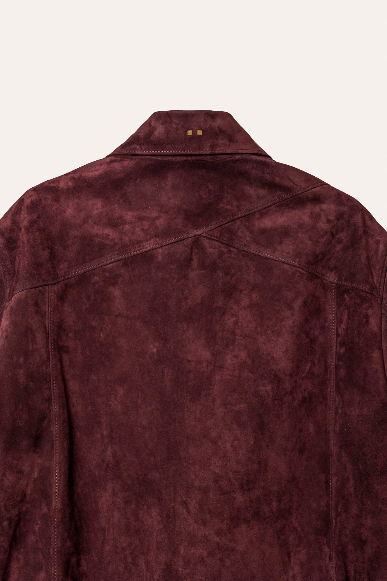 Savas Italian-made suede overshirt in Eggplant — sophisticated men’s shirt jacket with unlined body, lined sleeves, and artisan detailing.