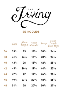 Irving Sizing Guide