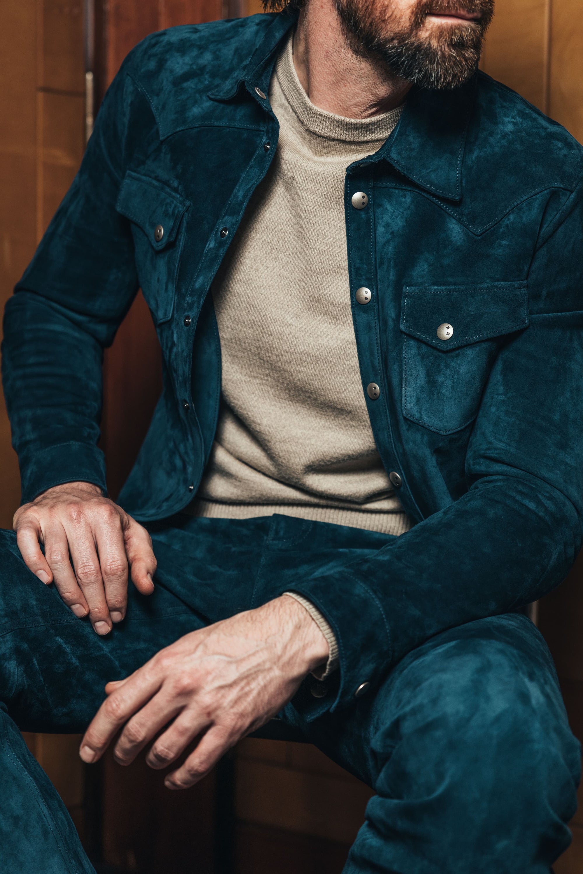 The Lowry Shirt: Bay Blue Wedgewood Calf Suede