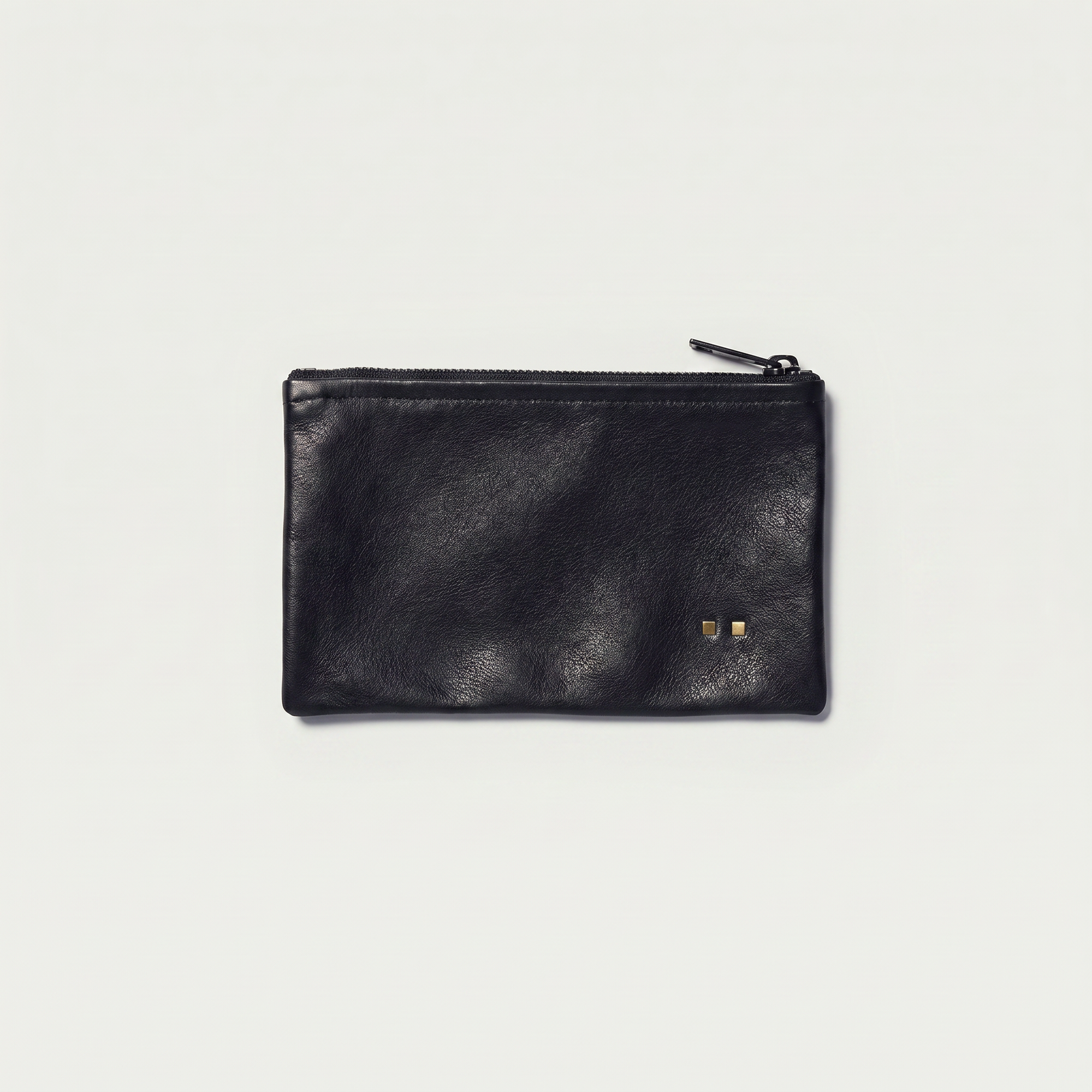 The Medium Zip Pouch: Black Silk Calf Leather