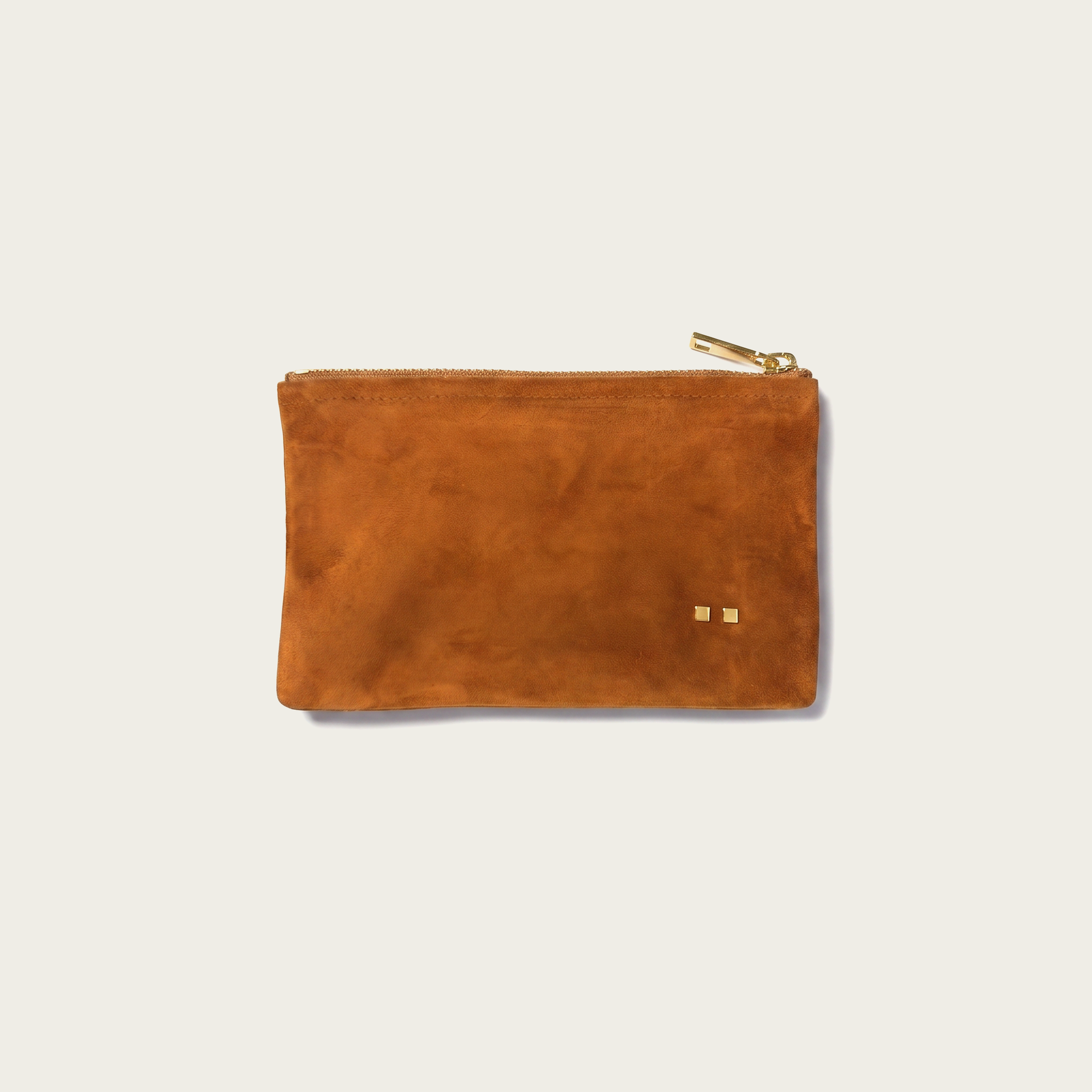 The Medium Zip Pouch: Cognac Suede