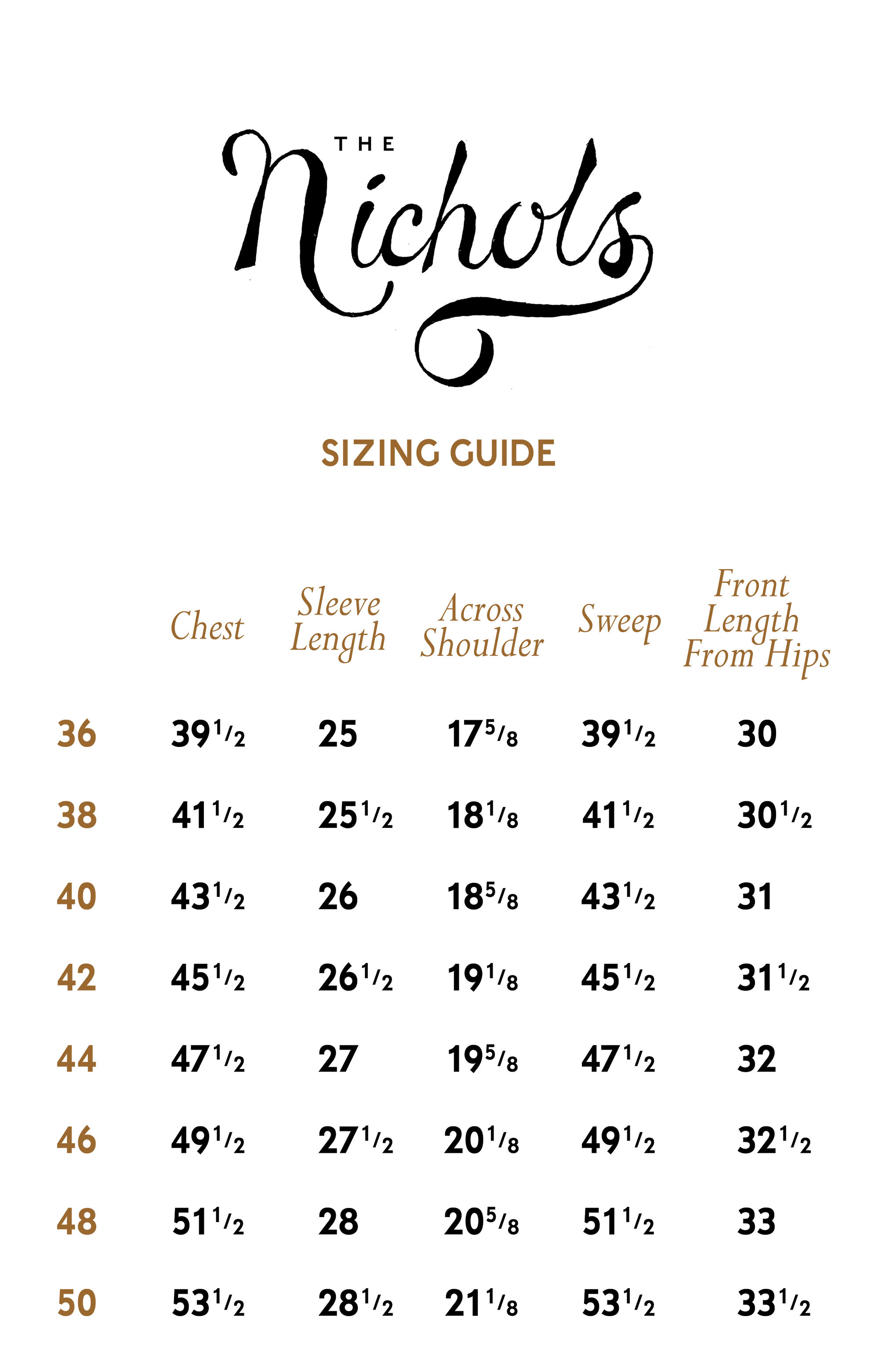 The Nichols Sizing Guide