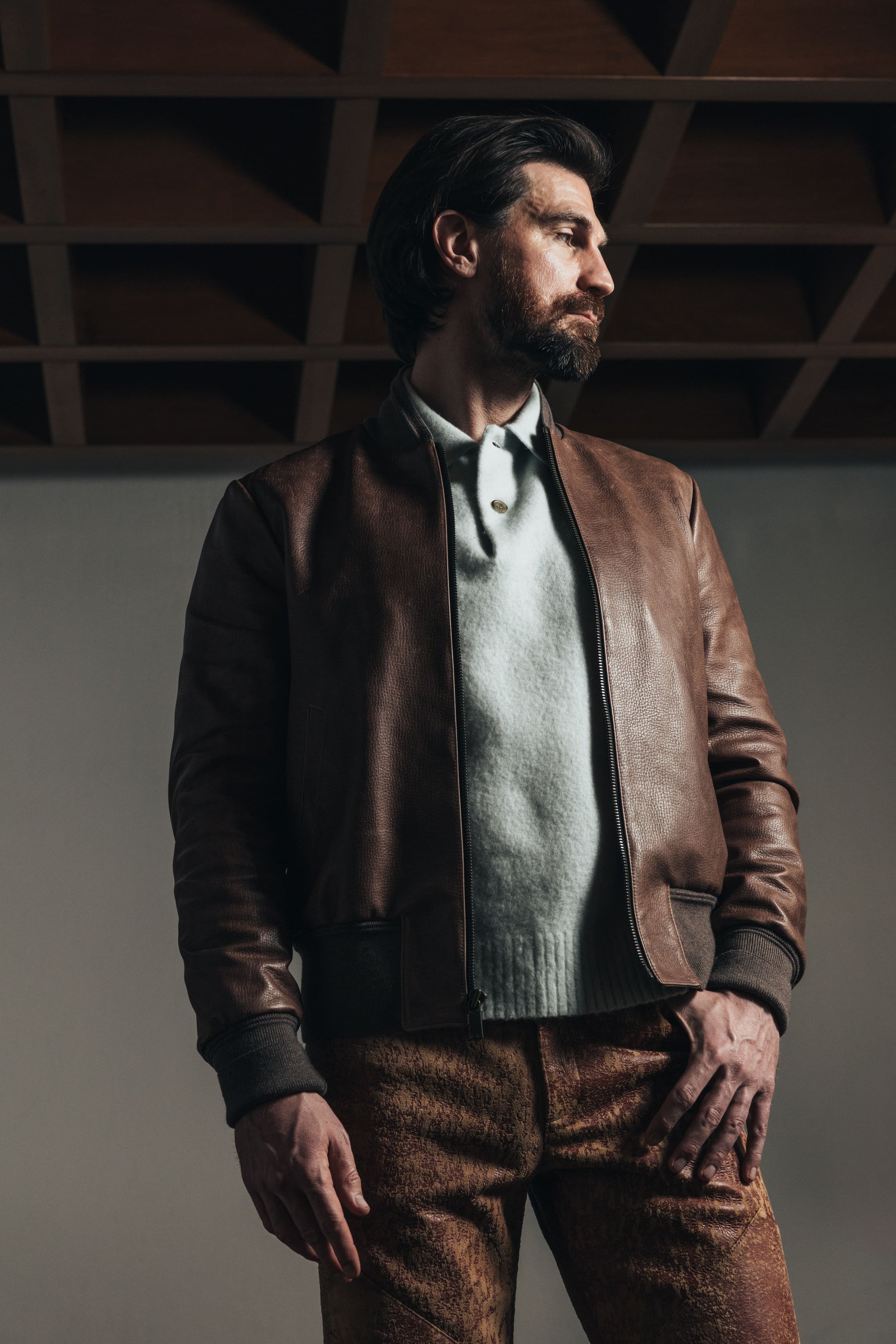 The Roll Bomber Jacket: Walnut Pull Up Lamb