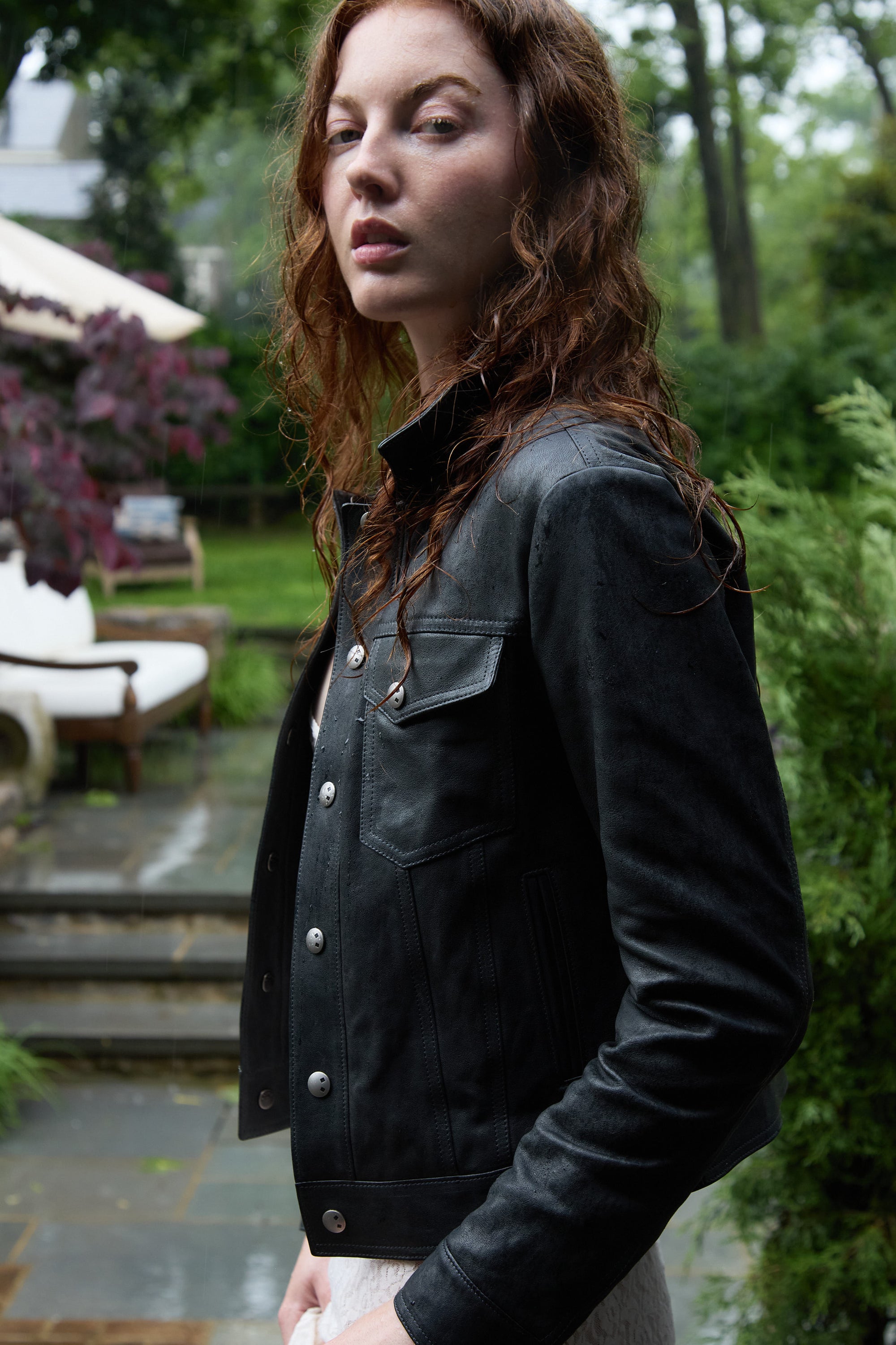 Leather jacket in grey-black