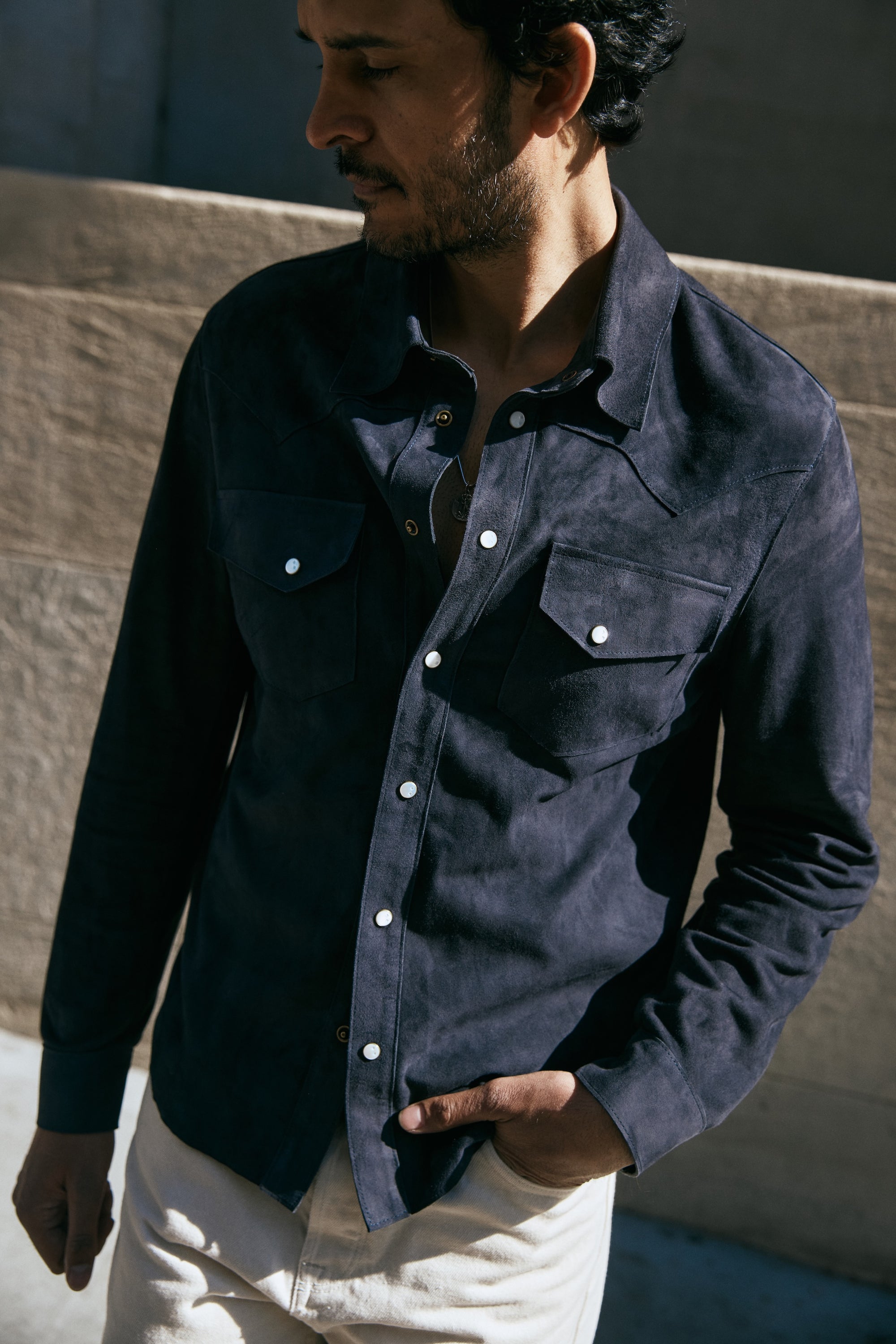 The Aspen Shirt: Navy Harpeth Goat Suede
