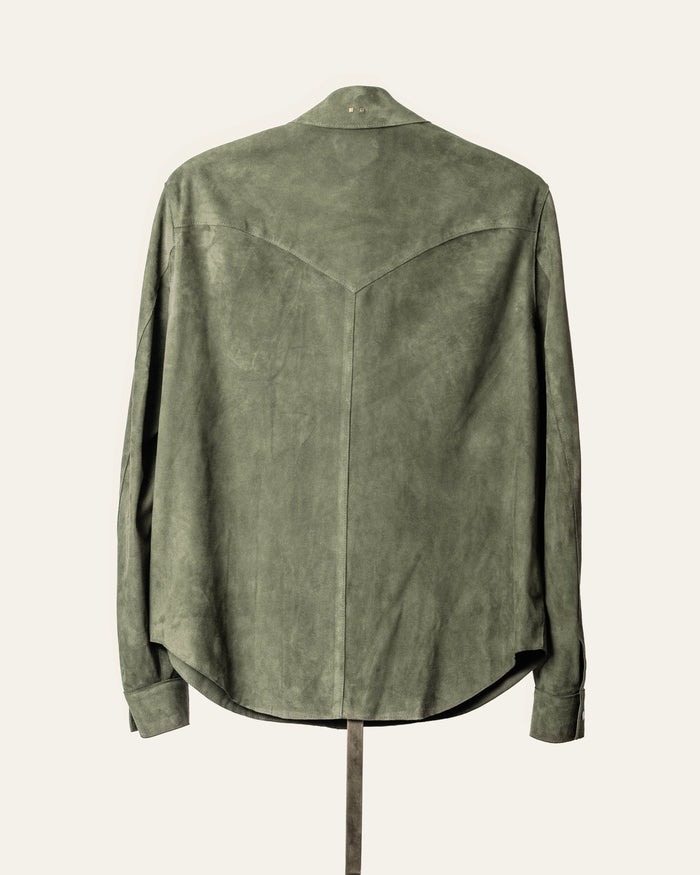Green suede jacket on a white background