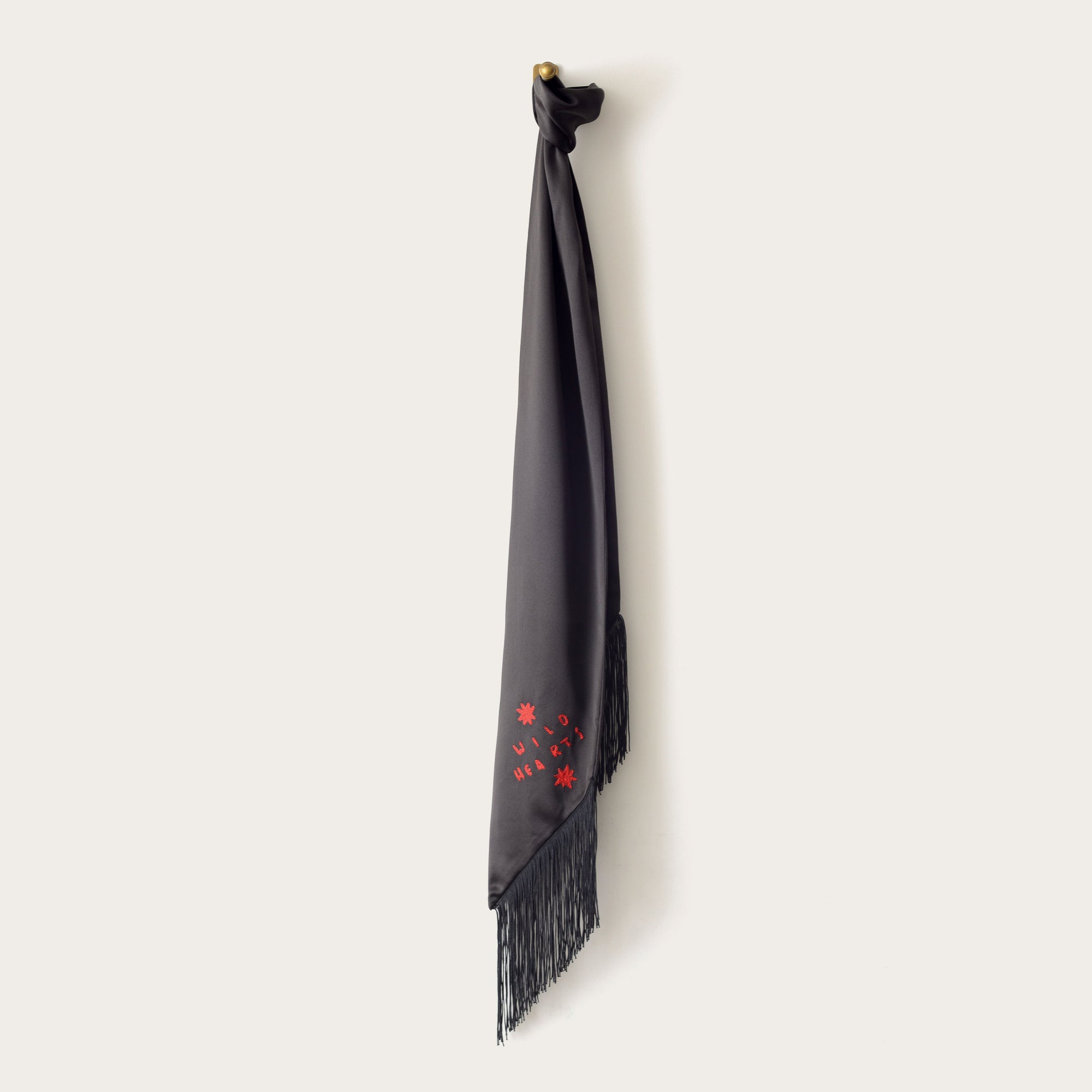 Embroidered Silk Scarf -  Black Wild Hearts(Wide)