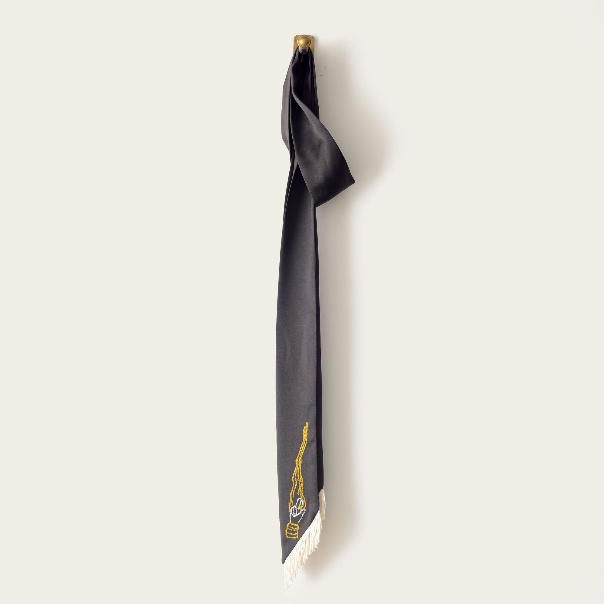 Embroidered Silk Scarf -  Black Smoking Hand(Skinny)