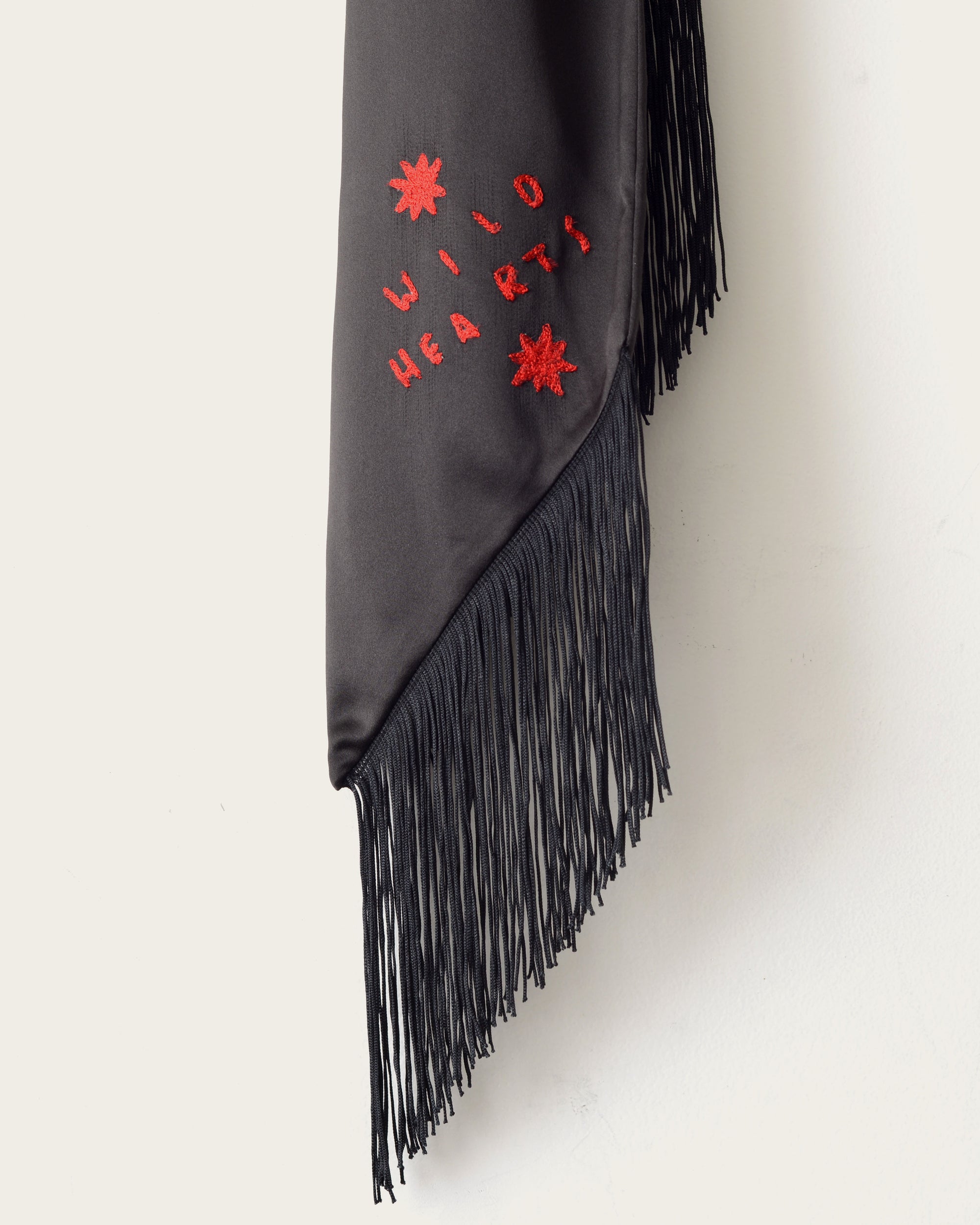 Embroidered Silk Scarf -  Black Wild Hearts(Wide)