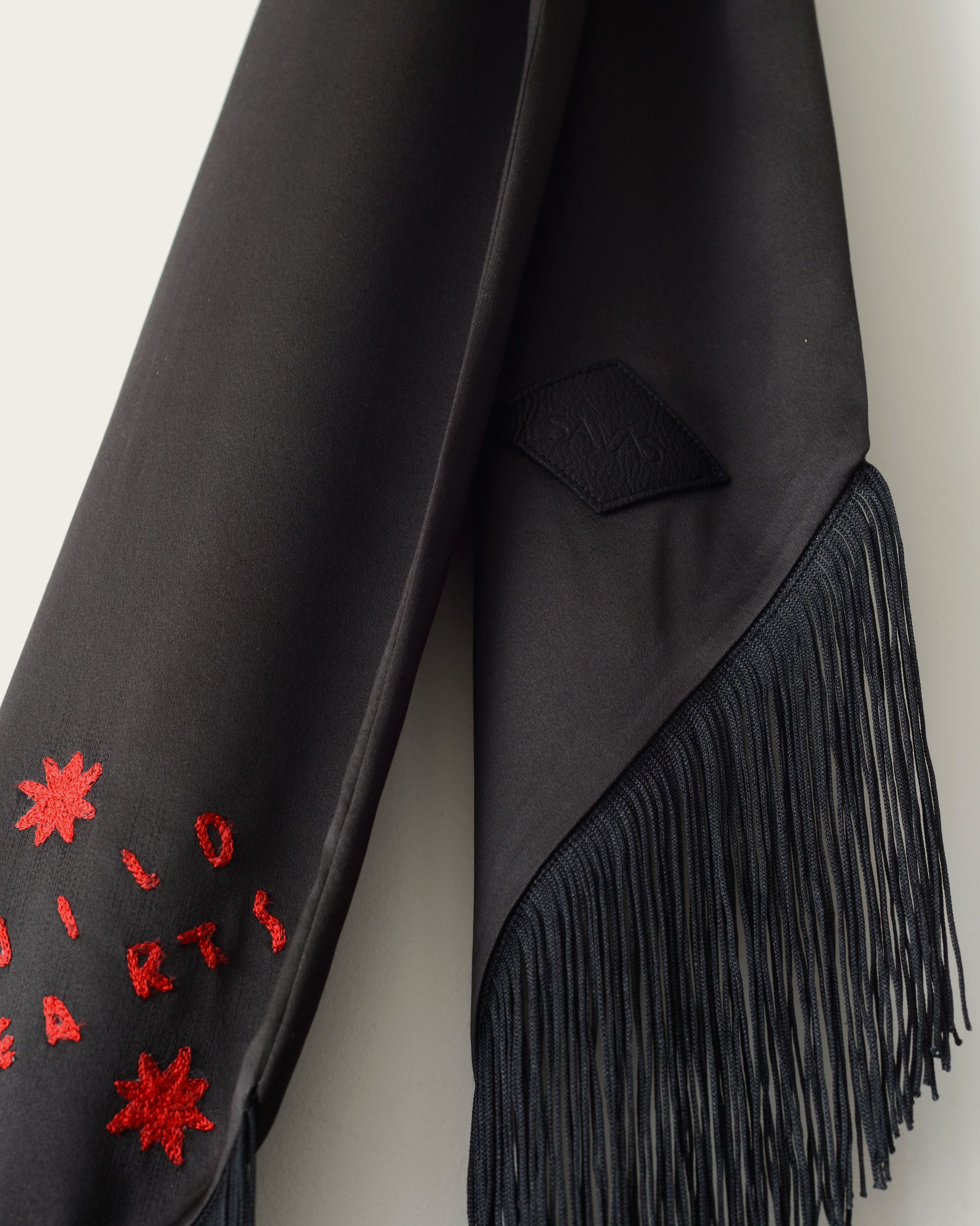 Embroidered Silk Scarf -  Black Wild Hearts(Wide)