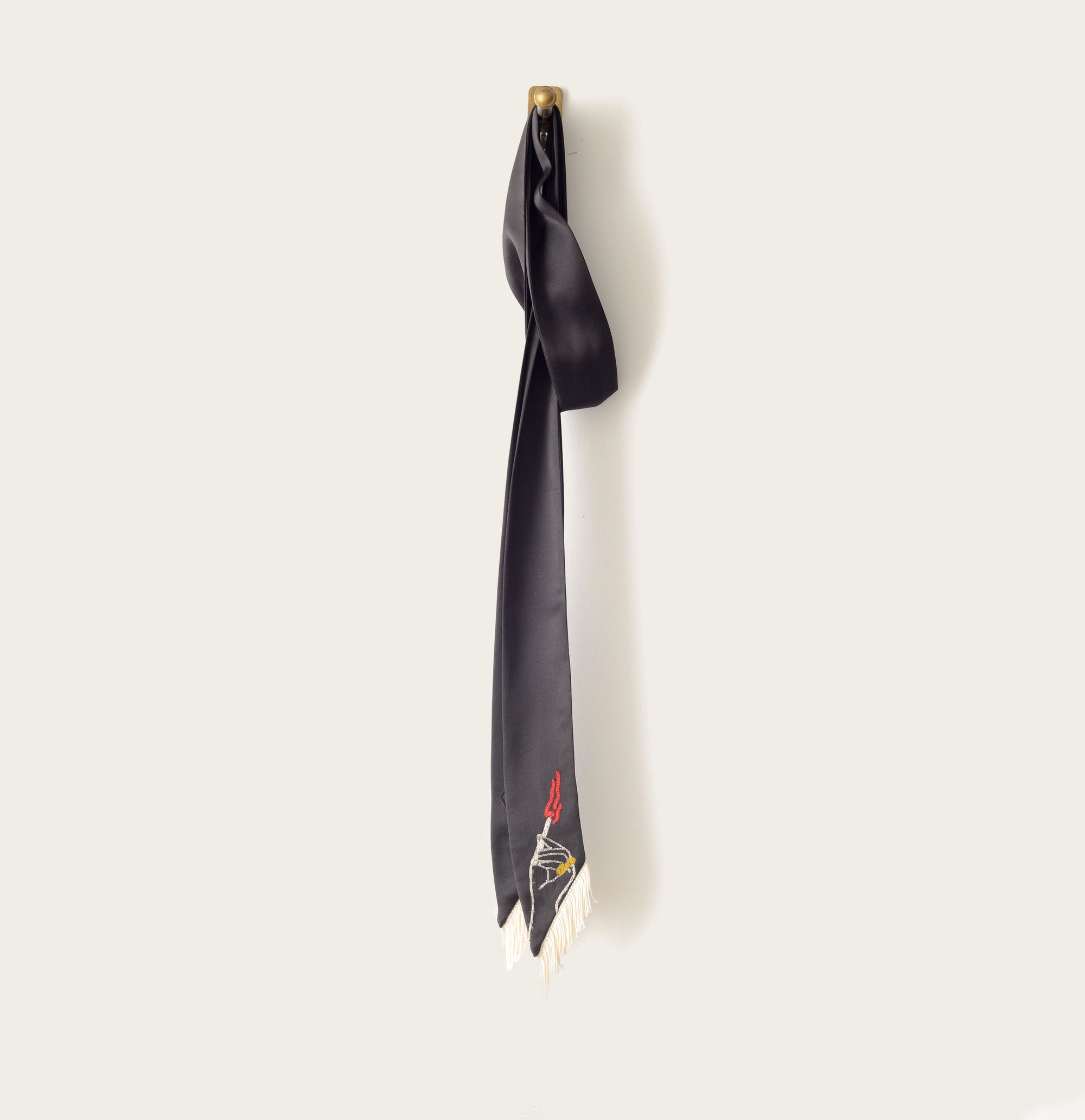 Embroidered Silk Scarf - Black Match Stick (Skinny)