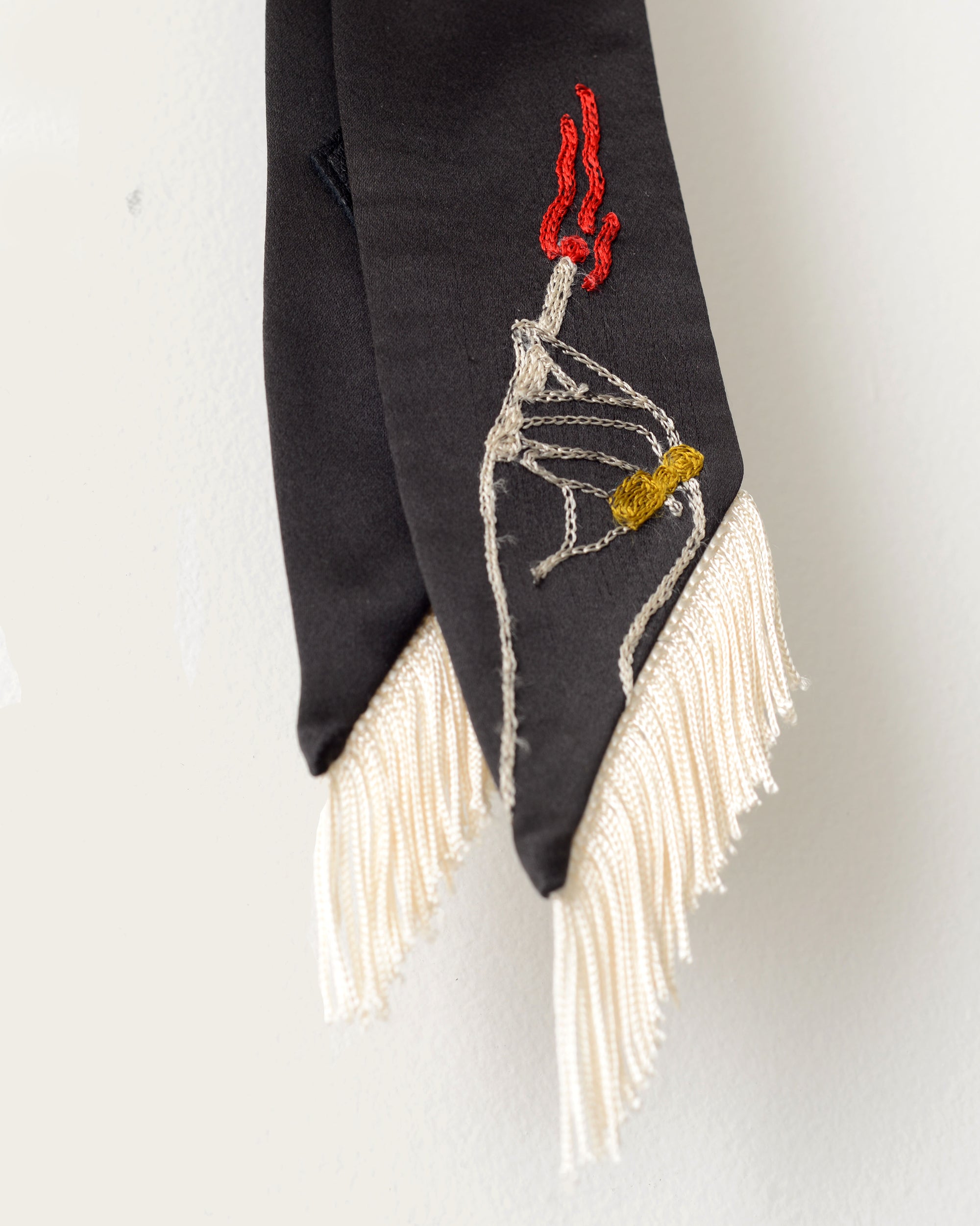 Embroidered Silk Scarf - Black Match Stick (Skinny)