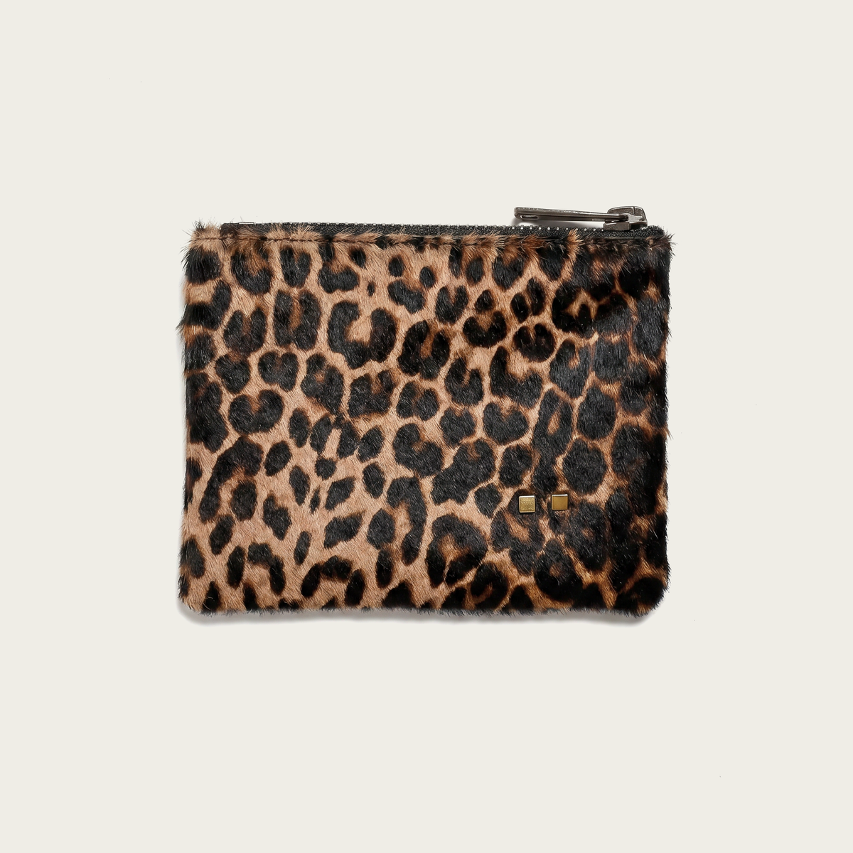 Small Leopard print calf leather zip pouch. Made by hand in USA by Atelier Savas