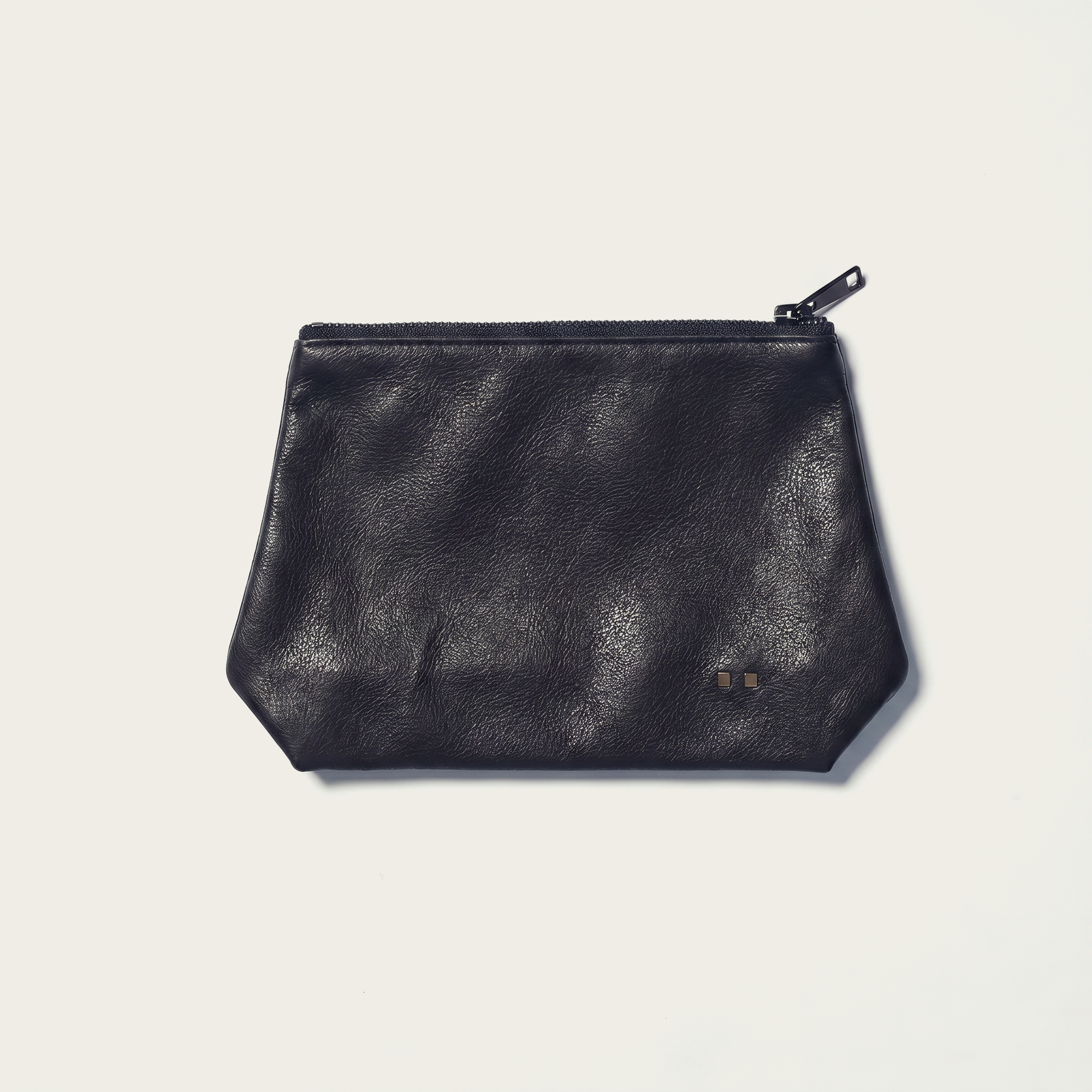 The Trapezoid Zip Pouch: Black Silk Calf Leather