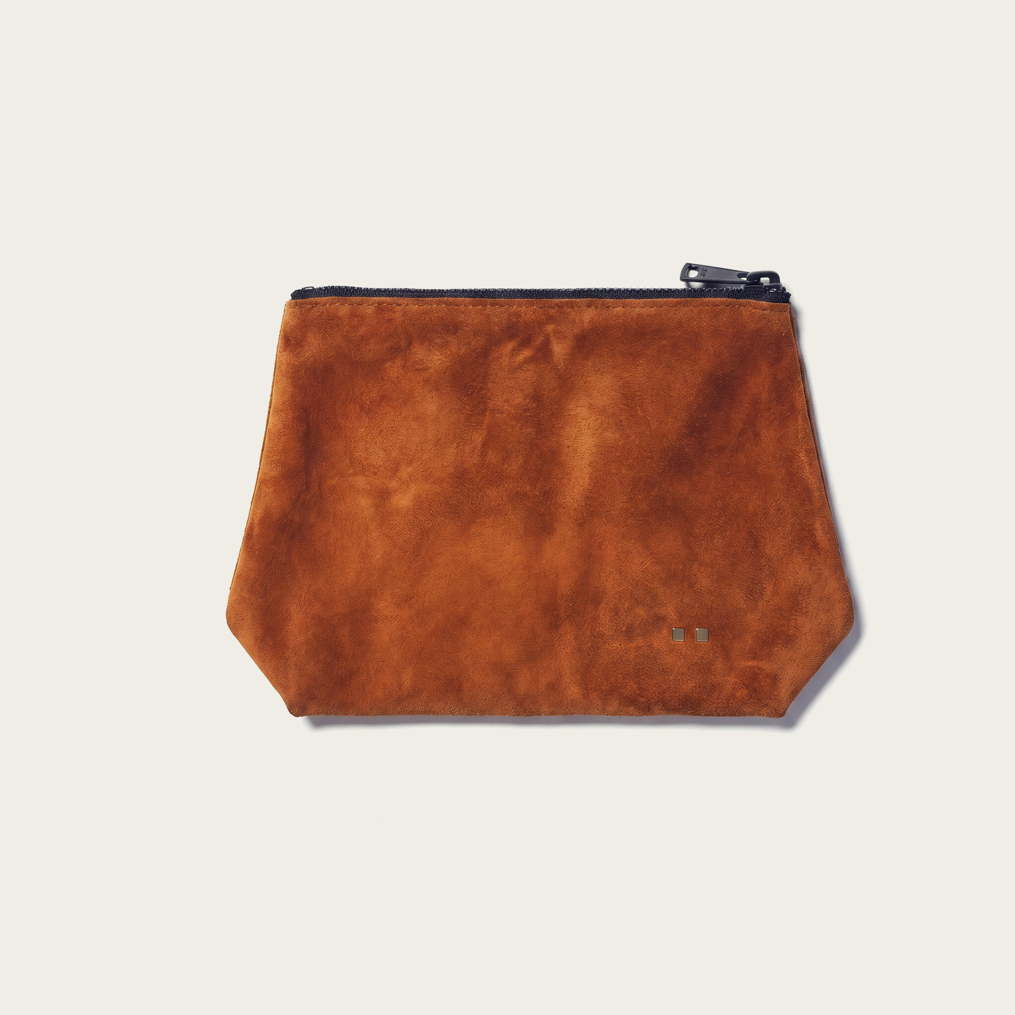 The Trapezoid Zip Pouch: Cognac Suede