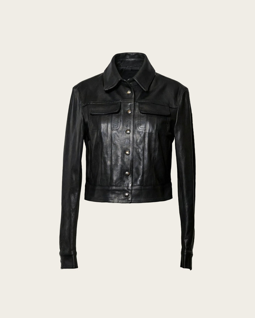 The Women's '68 - Black Oiled Lamb Leather Jacket | Savas