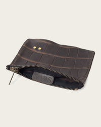 brown alligator wallet with custom handmade label by atelier savas in nashville tennessee