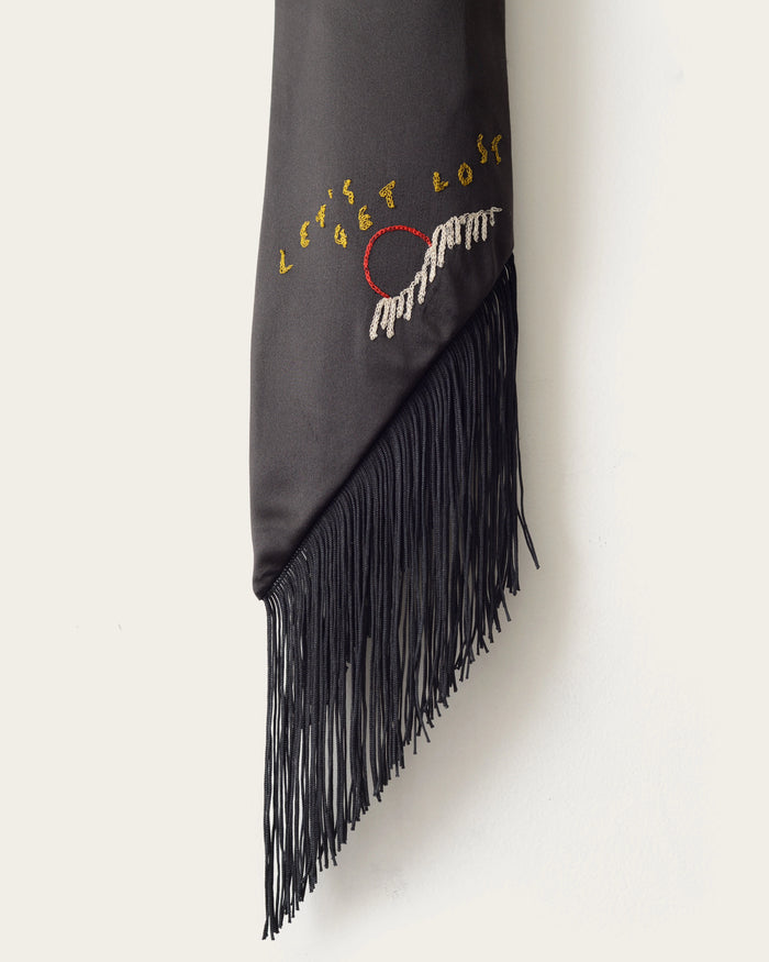 100% indigo silk art scarf in black with hand-embroidered in USA by atelier savas in nashville tennessee