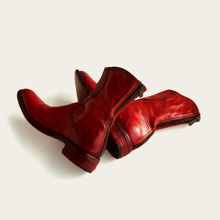 genuine italian leather mens boot in red handmade by artisan at atelier savas in nashville tennessee