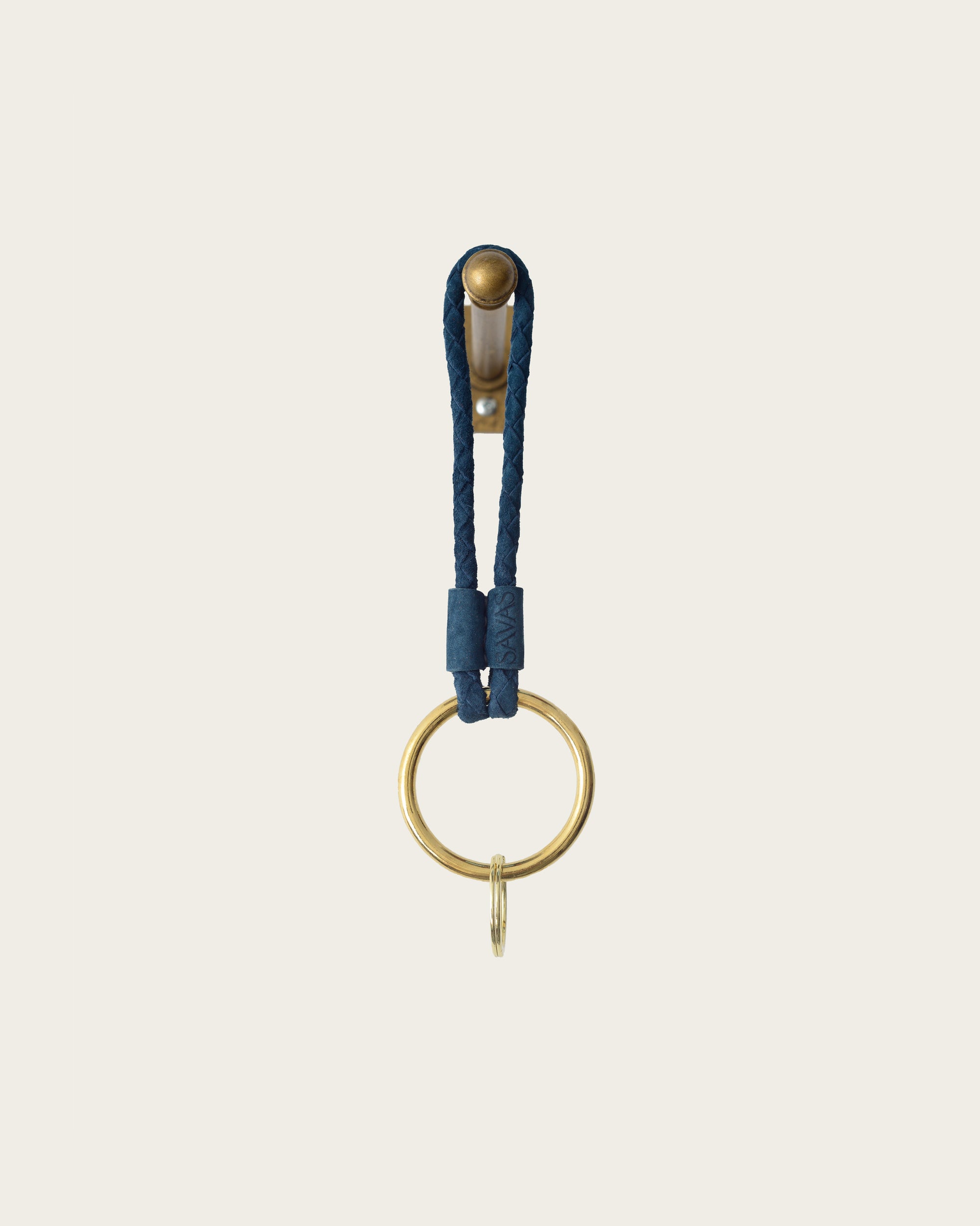 handmade suede leather keychain in blue for men and women by atelier savas in nashville, tennessee