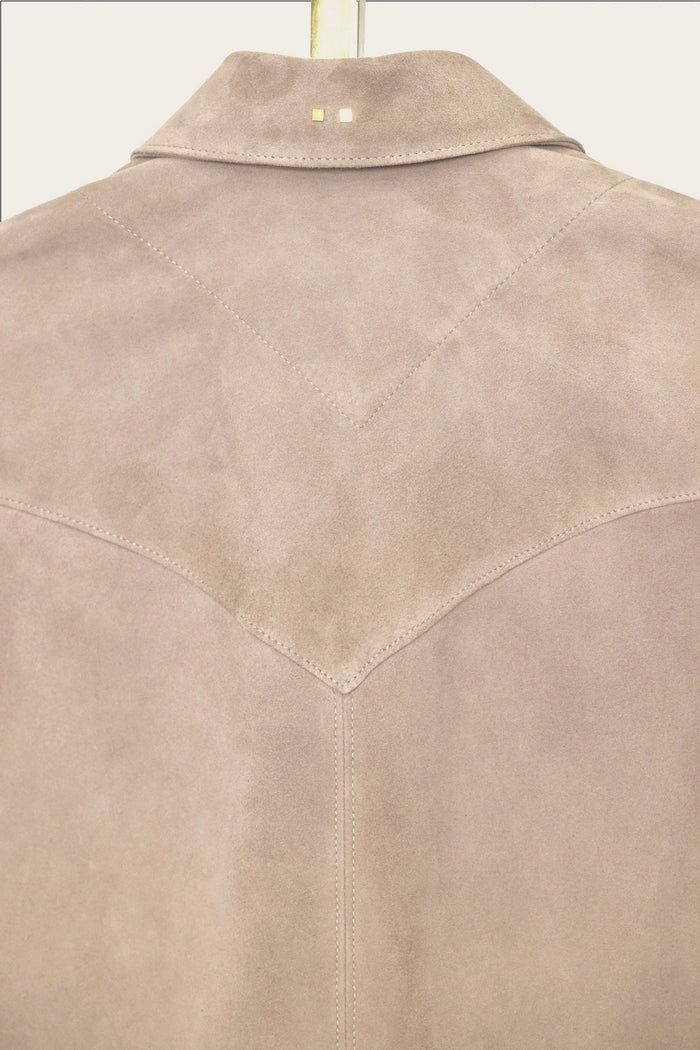 tan western shirt jacket in suede by atelier savas in nashville, Tennessee
