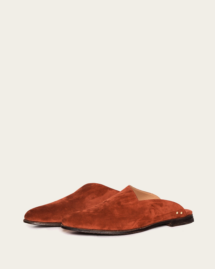 handmade slip-on shoe in red suede for men and women by luxury leather designer atelier savas in nashville tennessee