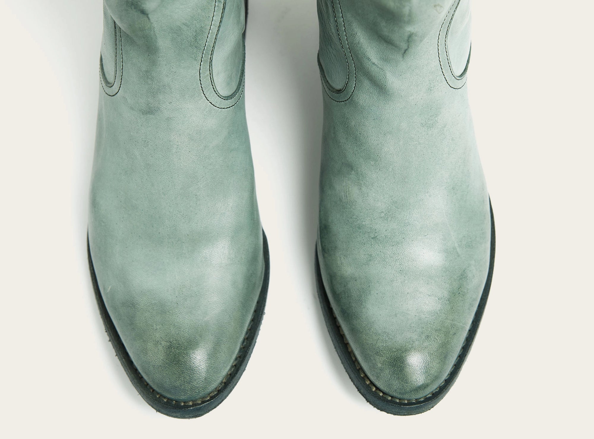 handmade mens leather boot in green genuine leather by luxury apparel designer atelier savas in nashville tennessee
