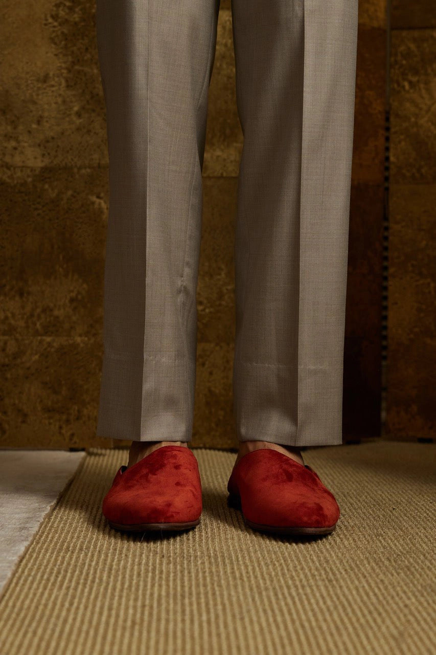 artisan-made suede slip-on in tan by atelier savas styled for menswear in nashville tennessee