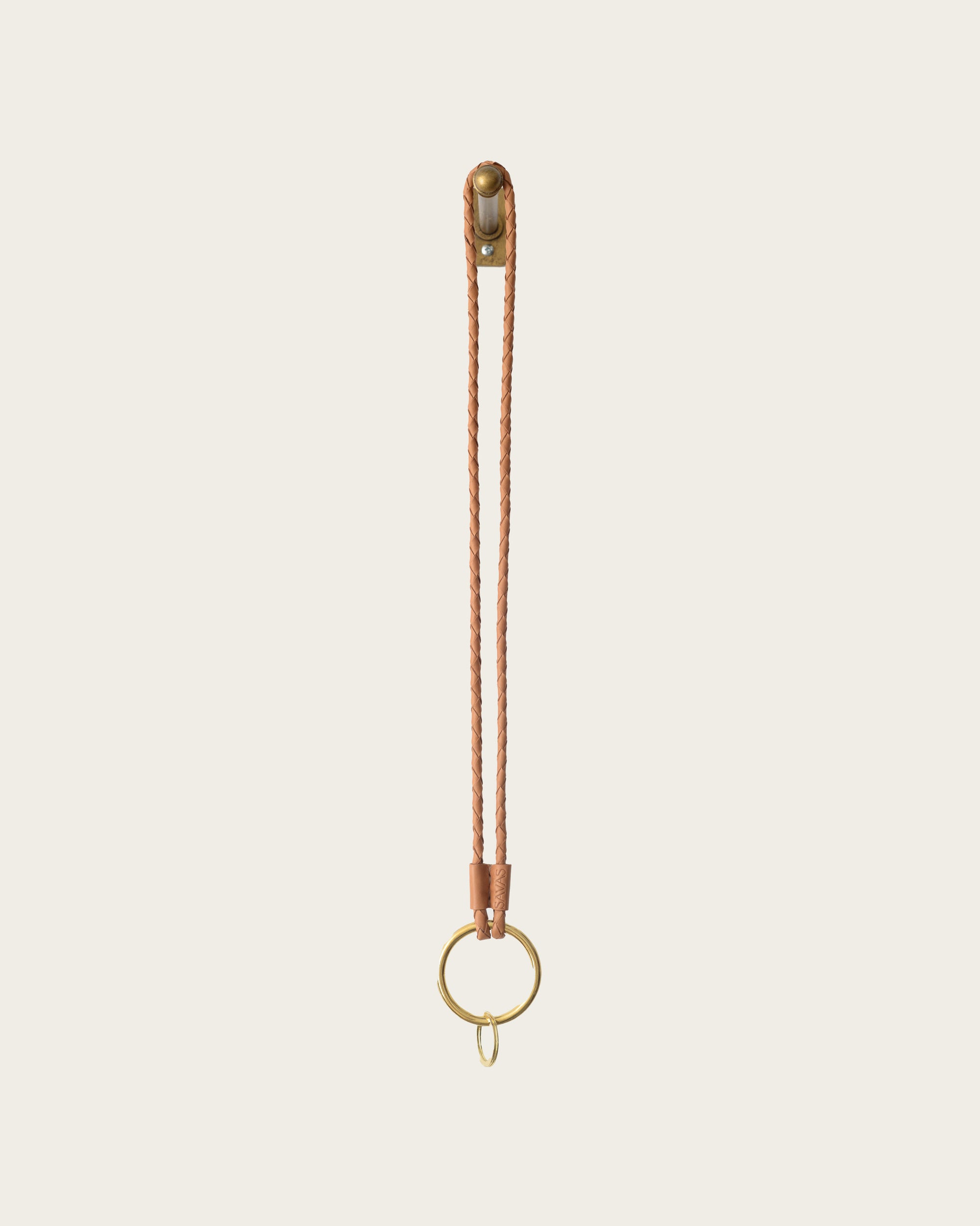 handmade lather necklace in tan with gold keyring by atelier savas in nashville tennessee