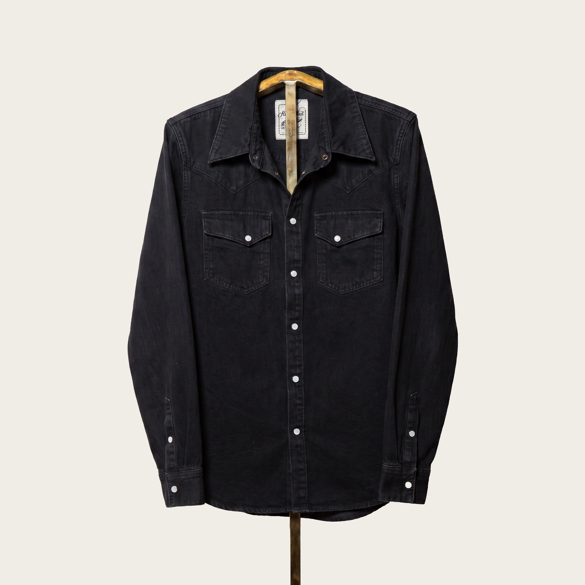 Savas 100% cotton, black yarn-dyed, 9.5 oz. Japanese selvedge denim.  Made by hand in LA. Limited quantities.