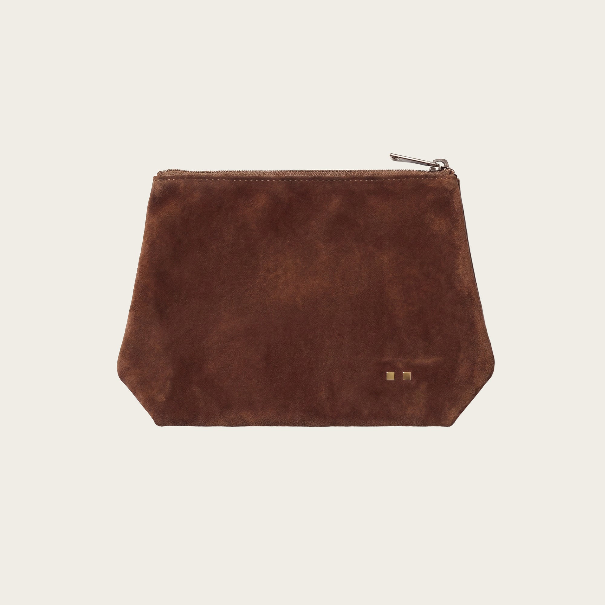 The Trapezoid Zip Pouch: Brown Suede