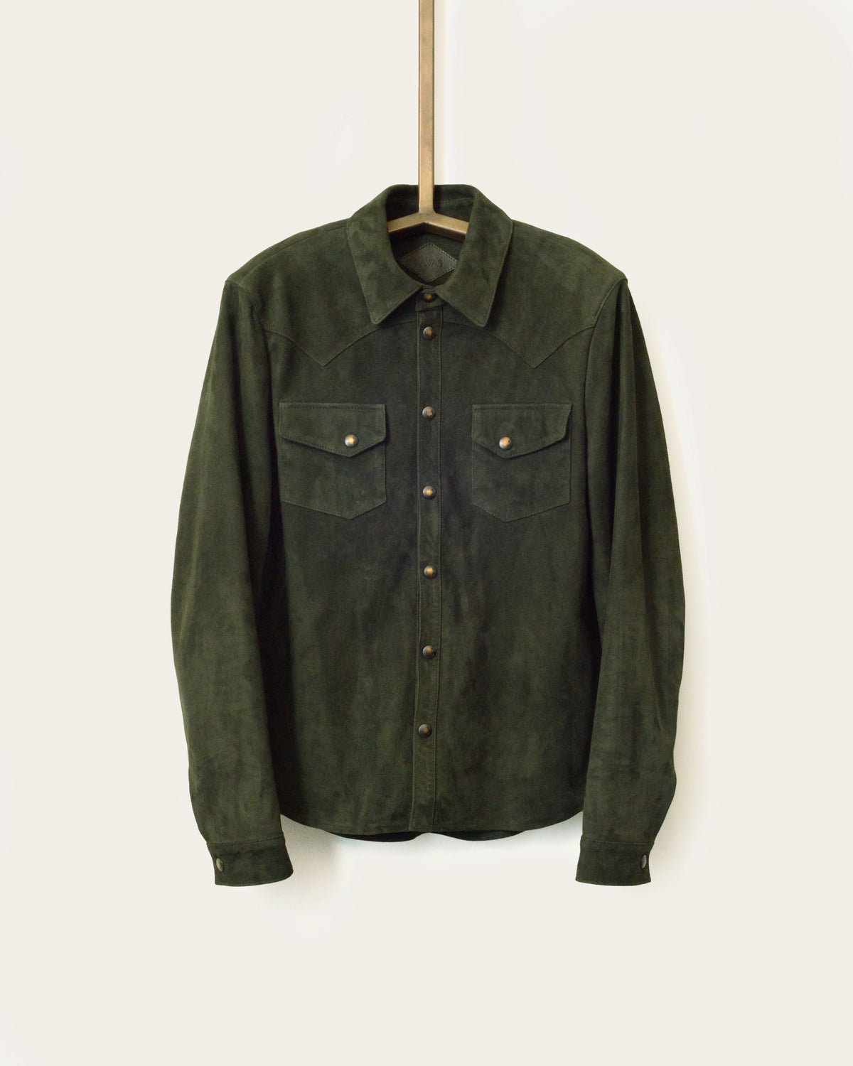 custom suede mens workshirt with patch pockets and custom brass by luxury designer savas in nashville tennessee