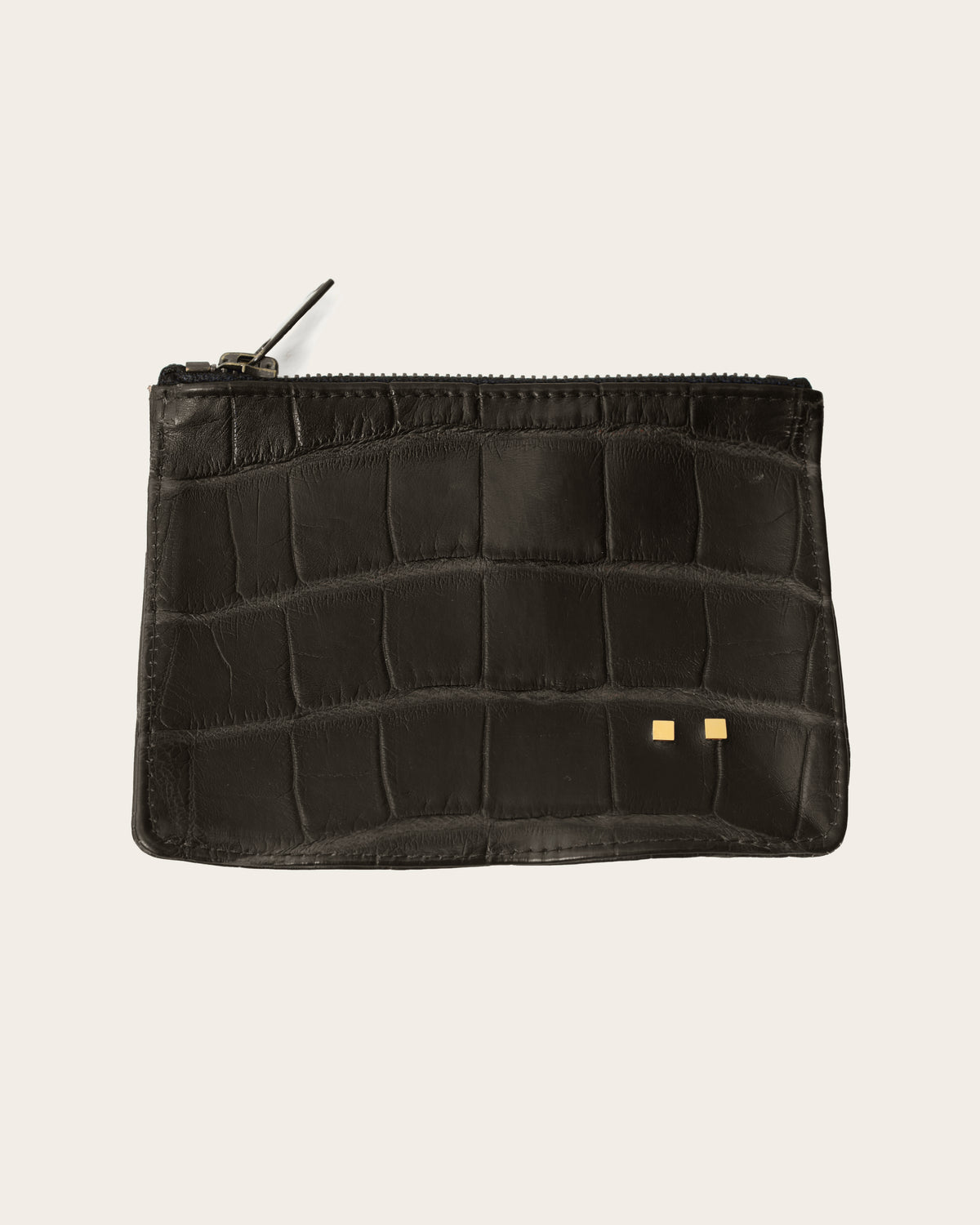 Savas zip pouch in black alligator. Handmade in USA by Atelier Savas