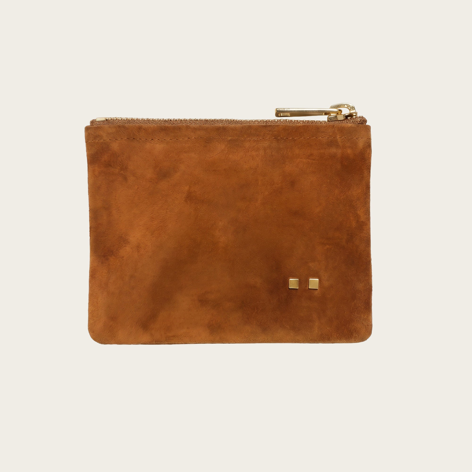 The Small Zip Pouch: Cognac Suede
