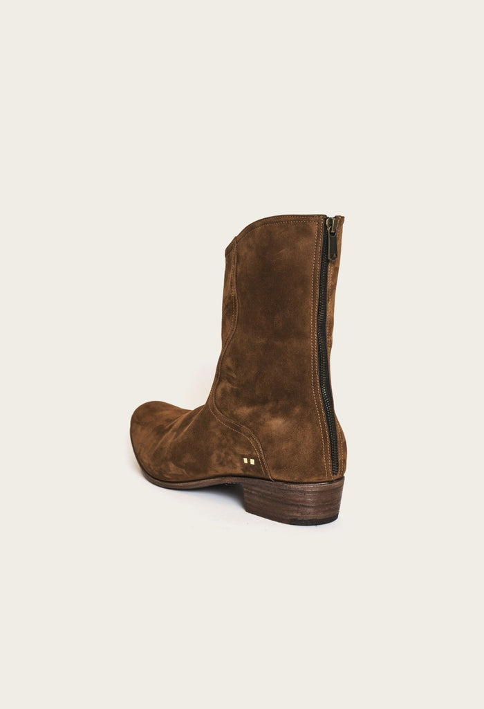 custom suede footwear in brown for men and women by luxury designer atelier savas in nashville tennesesee