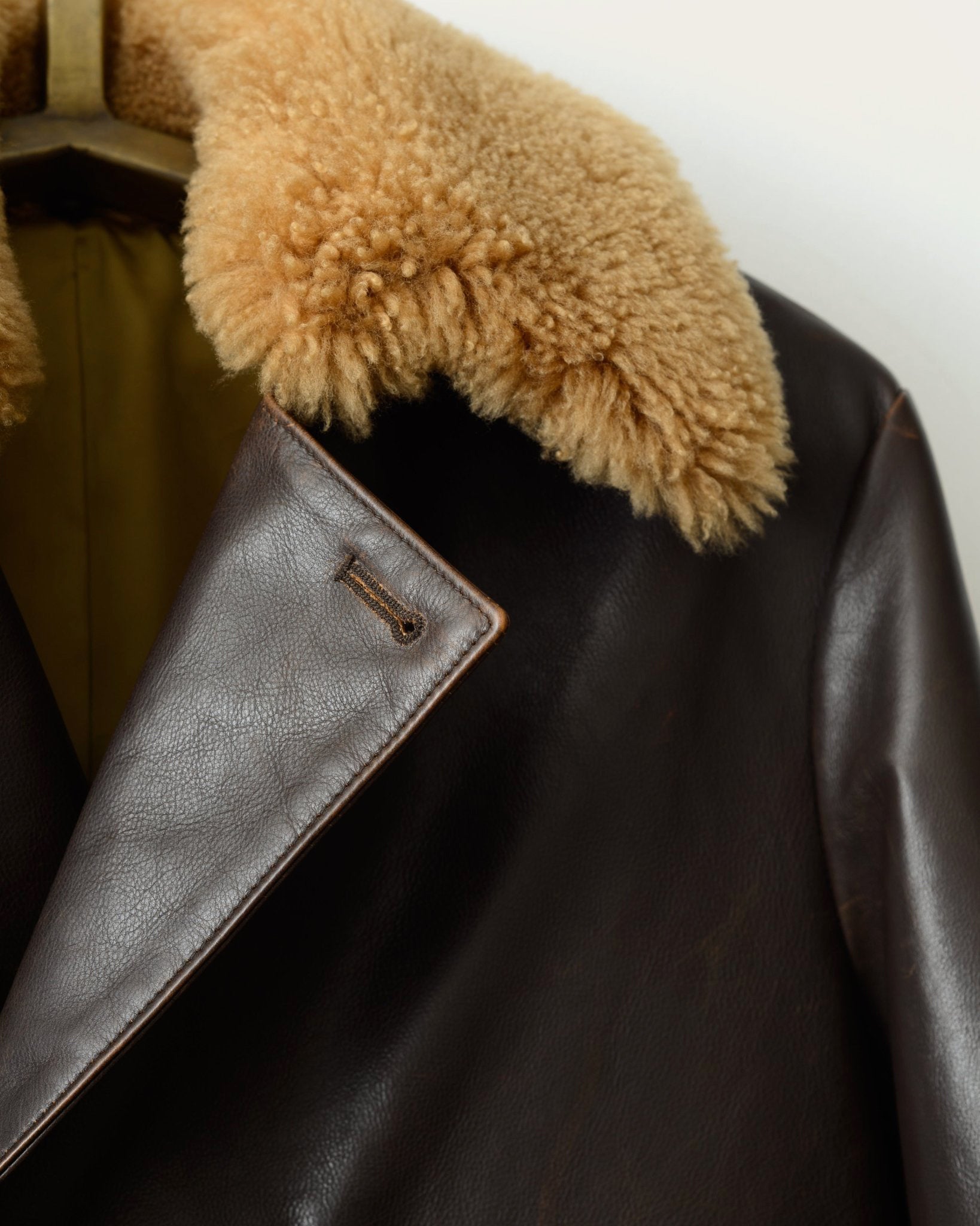 SavasThe Condor Peacoat: Brown Calf w/ Shearling Collar