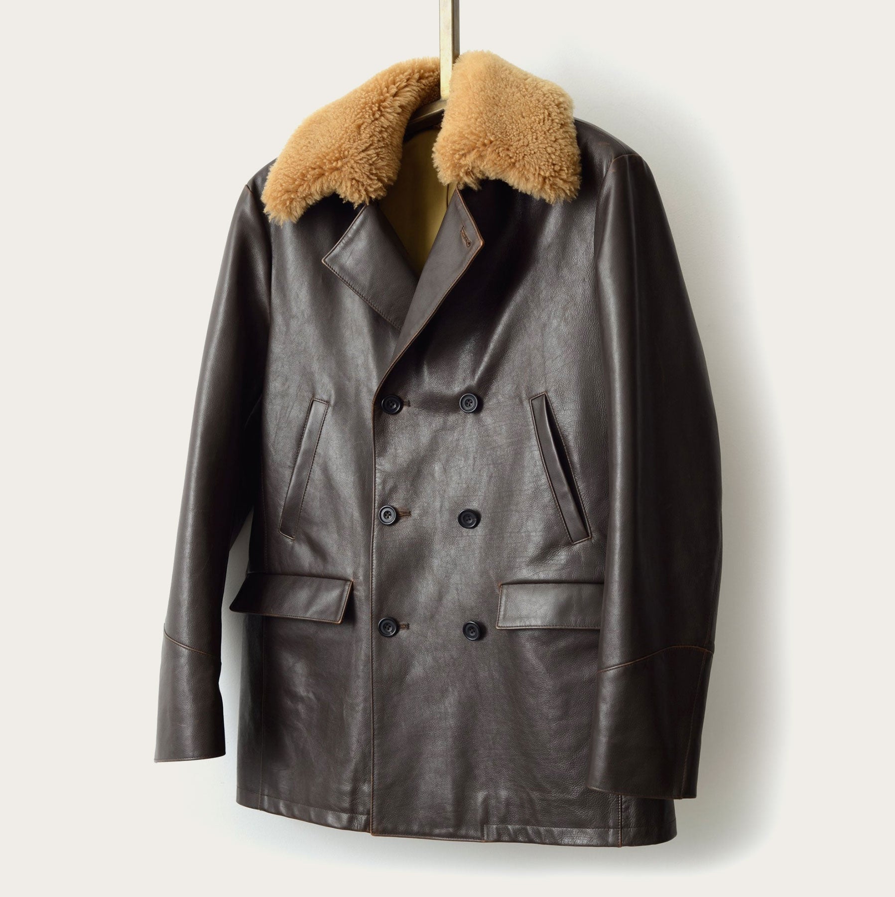 SavasThe Condor Peacoat: Brown Calf w/ Shearling Collar