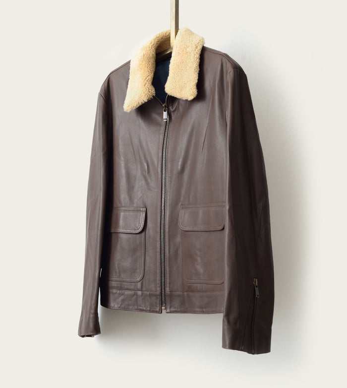 SavasLeather JacketThe Emmett: Brown Elton Calf with Shearling Collar